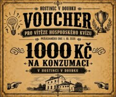 Tento pátek 1.10.2026 od 19:30 bude v Hostinci v Doubku “Hospodský kvíz” s odměnou pro vítězný tým!